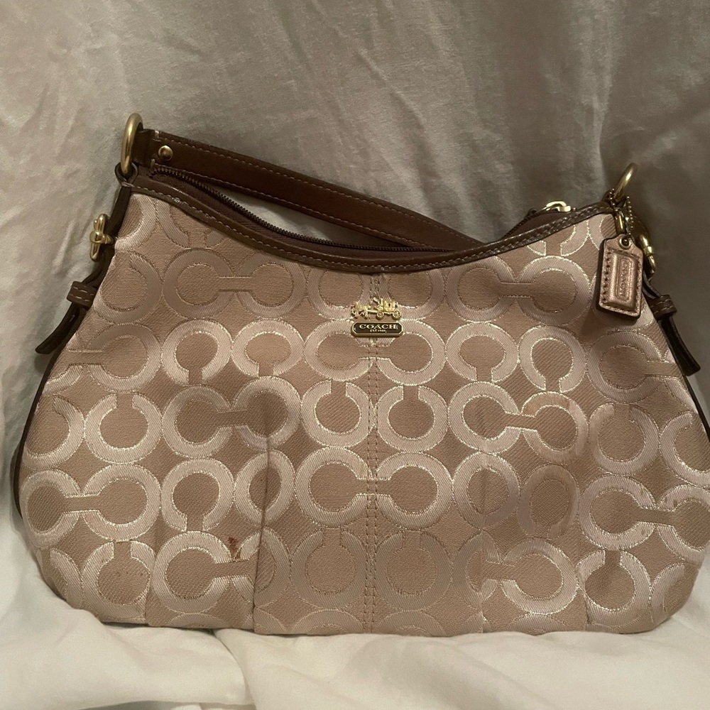 Coach Tan and Brown Signature Shoulder Bag